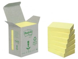 Samolepící bločky Post-it recyklované - 76 x 76 mm / žlutá / 6 x 100 lístků