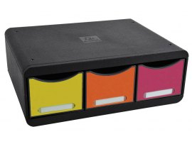 Zásuvkový box Exacompta Plus nízký / černý duhový / 3 zásuvky na šířku