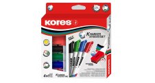 Popisovač Kores K-Marker Wihteboard - sada 4 ks + mazací houba / kulatý hrot