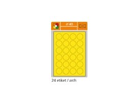 Print etikety A4 pro laserový tisk - fluorescentní - kulaté prům.40 mm ( 24 etiket / arch) fluorescentní žlutá