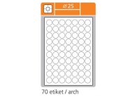 Print etikety A4 pro laserový a inkoustový tisk - kulaté průměr 25 mm ( 70 etiket / arch) Print etikety A4 pro laserový a inkoustový tisk - kulaté průměr 25 mm ( 70 etiket / arch)