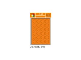 Print etikety A4 pro laserový tisk - fluorescentní - kulaté prům.40 mm ( 24 etiket / arch) fluorescentní oranžová