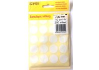 Samolepicí etikety v sáčku - kulaté prům.20mm / 200 etiket Samolepicí etikety v sáčku - kulaté prům.20mm / 200 etiket