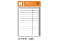 Print etikety A4 pro laserový a inkoustový tisk - 64 x 21 mm (39 etiket / arch)