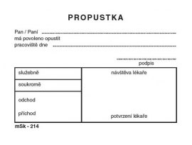 MSK 7400214 propustky 100 listů A7 MSK 7400214 propustky 100 listů A7