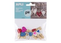 Dřevěné kolíčky APLI malé s ozdobami / mix druhů a barev