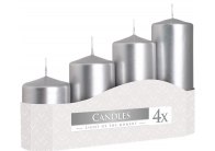 Adventní svíčky schody - 6cm metalic stříbrná / 4ks