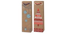 Vánoční taška na láhev - mix KRAFT 40 x 12 cm
