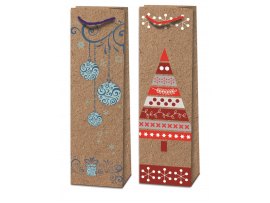 Vánoční taška na láhev - mix KRAFT 40 x 12 cm Vánoční taška na láhev - mix KRAFT 40 x 12 cm