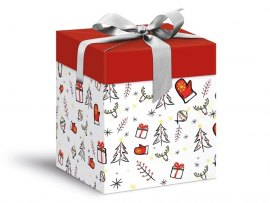 Krabička dárková vánoční - červeno-bílá / 12x12x15cm