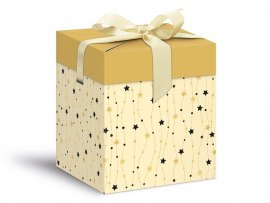 Krabička dárková vánoční - zlatá / 12x12x15cm Krabička dárková vánoční - zlatá / 12x12x15cm
