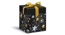 Krabička dárková vánoční - černo-zlatá / 12x12x15cm
