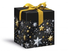 Krabička dárková vánoční - černo-zlatá / 12x12x15cm