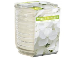 Vonná svíčka / vroubkované sklo -  Bílé květy