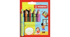 STABILO® Woody 3v1 DUO Pastelka, vodovka & voskovka / 5ks + ořezávátko
