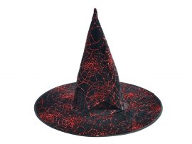 Klobouk čarodějnický černo-červený / 44x35cm Klobouk čarodějnický černo-červený / 44x35cm