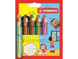 Multifunkční pastelky STABILO® Woody DUO 3 in 1 - 5 barev + ořezávátko