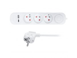 Prodlužovací přívody s USB A+C - 3 zásuvky / 2  m
