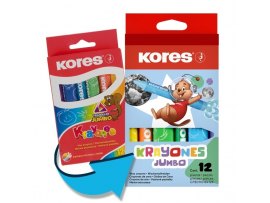 Voskové pastelky trojhranné Kores Kraynones - 12 barev / Jumbo