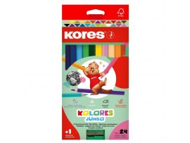 Pastelky Kores trojhranné / oboustranné / 24 barev / JUMBO