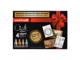 Sada křídových popisovačů UNI Chalk Marker - Vánoční sada 4 ks + 2 šablony Sada křídových popisovačů UNI Chalk Marker - Vánoční sada 4 ks + 2 šablony