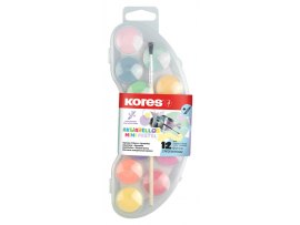 Vodové barvy Kores Akuarellos - MINI / 12 pastelových barev + štětec
