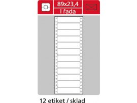 Tabelační etikety s vodící drážkou - 89 x 23,4 mm jednořadé 6000 etiket / 500 skladů
