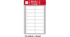 Tabelační etikety s vodící drážkou - 89 x 36,1 mm dvouřadé 8000 etiket / 500 skladů
