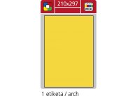 Print etikety A4 pro laserový a inkoustový tisk - 210 x 297 mm (1 etiketa/ arch) žlutá