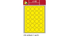 Print etikety A4 pro laserový tisk - fluorescentní - kulaté prům.40 mm ( 24 etiket / arch) fluorescentní žlutá