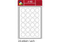 Print etikety A4 pro laserový a inkoustový tisk - kulaté průměr 40 mm (24 etiket / arch)