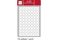 Print etikety A4 pro laserový a inkoustový tisk - kulaté průměr 25 mm ( 70 etiket / arch)
