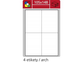 Print etikety A4 pro laserový a inkoustový tisk / 30 archů - 105 x 148 mm (4 etikety / arch)