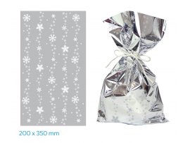 Vánoční celofánový sáček - stříbrné vločky 20 x 35 cm Vánoční celofánový sáček - stříbrné vločky 20 x 35 cm