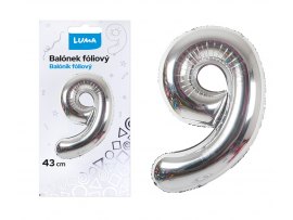 Balónek nafukovací č. 9 - stříbrný / 43cm Balónek nafukovací č. 9 - stříbrný / 43cm