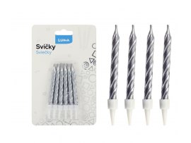 Svíčka dortová - stříbrná / 12 ks + stojánky Svíčka dortová - stříbrná / 12 ks + stojánky