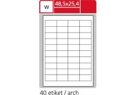 Print etikety A4 pro laserový a inkoustový tisk - 48,5 x 25,4 mm (40 etiket / arch ) / transparentní polyester. folie bílá Print etikety A4 pro laserový a inkoustový tisk - 48,5 x 25,4 mm (40 etiket / arch ) / transparentní polyester. folie bílá