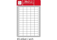 Print etikety A4 pro laserový a inkoustový tisk - 38 x 21,2 mm (65 etiket / arch ) / snímatelné Print etikety A4 pro laserový a inkoustový tisk - 38 x 21,2 mm (65 etiket / arch ) / snímatelné