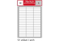 Print etikety A4 pro laserový a inkoustový tisk - 70 x 16,9 mm (51etiket / arch ) / transparentní polyester. folie stříbrná Print etikety A4 pro laserový a inkoustový tisk - 70 x 16,9 mm (51etiket / arch ) / transparentní polyester. folie stříbrná