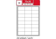 Print etikety A4 pro laserový a inkoustový tisk - 70 x 36 mm (24 etiket / arch ) / transparentní polyester. folie bílá